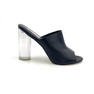 Steve Madden Classics Lucite Clear Heel Black Leather Mule Sandal Size 8.5